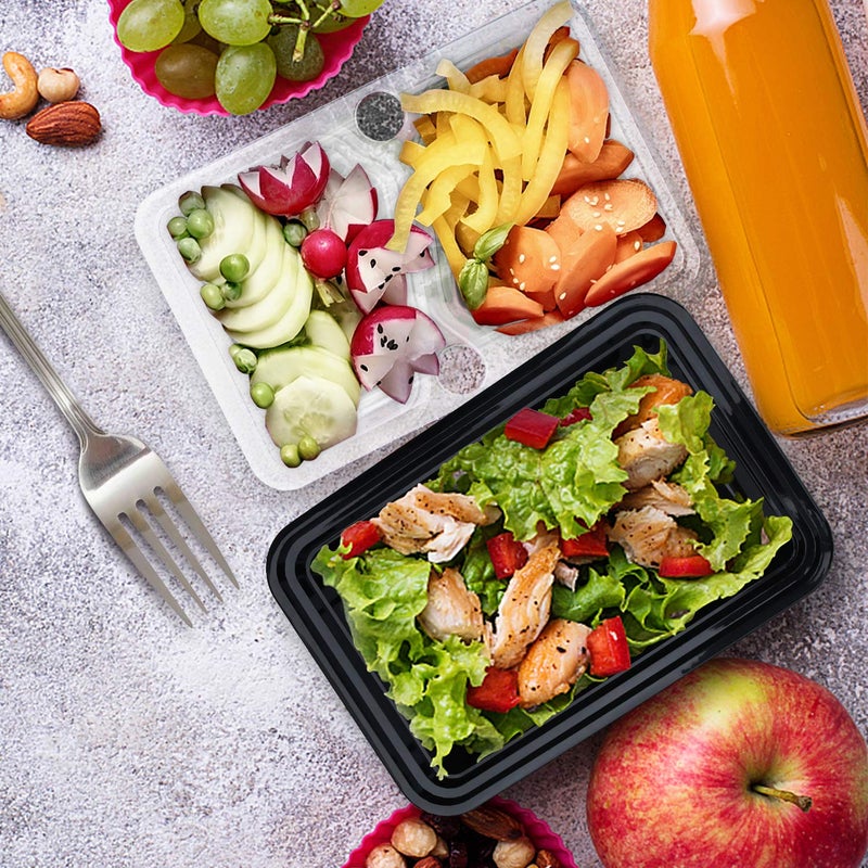 Enther 36oz Meal Prep Containers 20 Pack 3 Compartment with Removable Insert Tray 2 Tier Food Storage Bento Box with Lid, BPA Free Reusable Lunch Box Stackable/Microwave/Dishwasher/Freezer Safe Black - Image 3